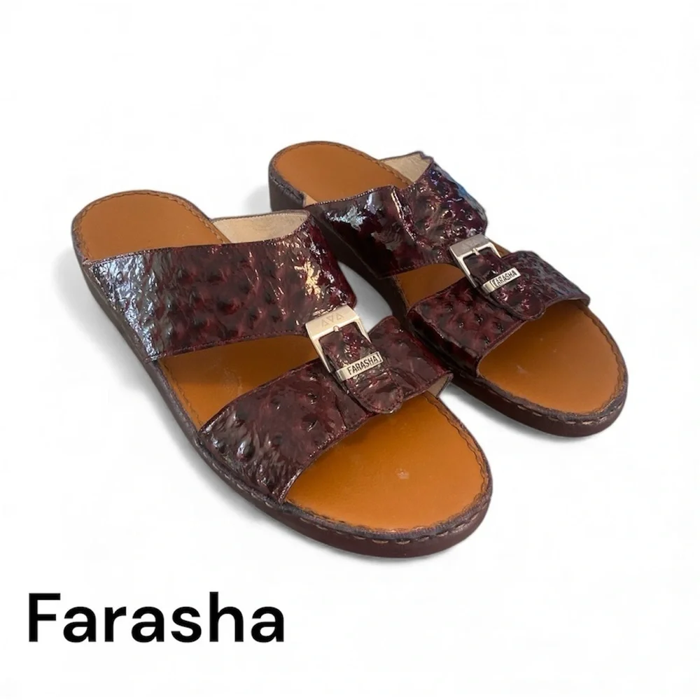 Farasha Burgundy Embossed Leather Slide SZ 12